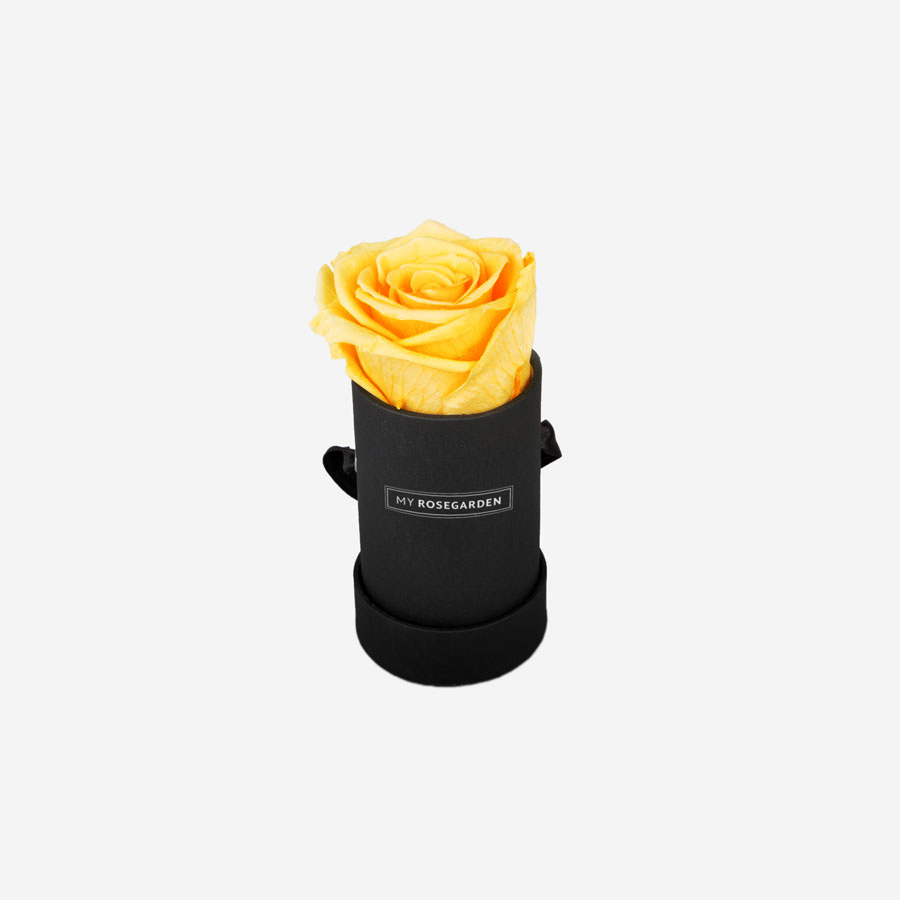 1 gelbe Infinity Rose in schwarzer Rosenbox